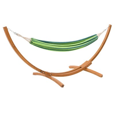 Wood Frame Free Standing Sling Hammock - Blue/Green - CorLiving: Outdoor Cotton Canvas, Weather-Resistant, 297 lb Capacity