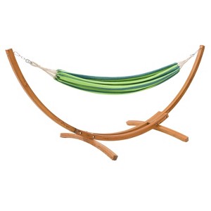 Wood Frame Free Standing Sling Hammock - Blue/Green - CorLiving: Outdoor Cotton Canvas, Weather-Resistant, 297 lb Capacity - 1 of 4