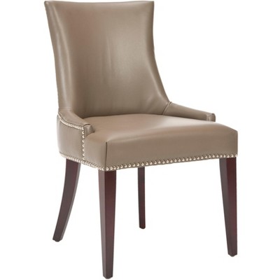 Transitional High-Back Clay Leather Upholstered Side Chair
