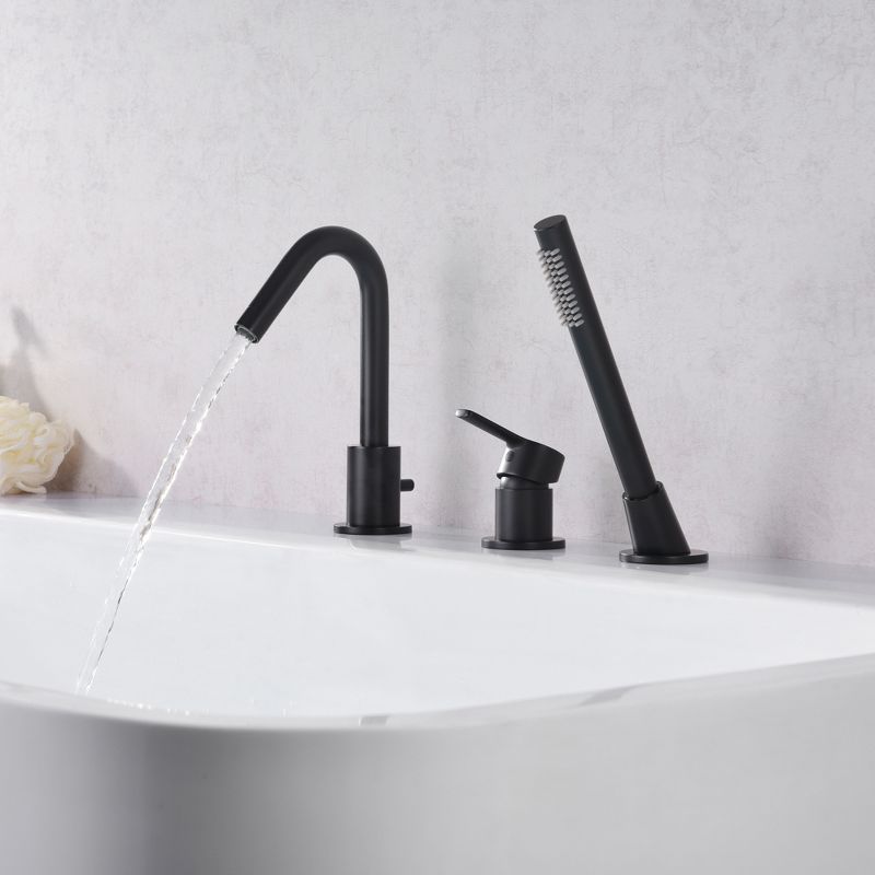 SUMERAIN Matte Black Roman Tub Faucet 3 Holes Deck Mount Bathtub Faucet with Handheld Shower Sprayer, 5 of 9