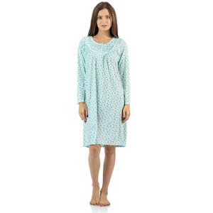 Casual Nights Women's Long Sleeve Floral Embroidered/Pintucked Night-Gown - 1 of 4