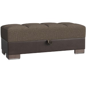 HomeRoots 50" Brown and Black Upholstered Fabric And Faux Leather Tufted Storage Ottoman - 1 of 4