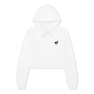 Dalix Black Cat Embroidered Fleece Cropped Hoodie Cold Fall Winter Women - 1 of 4