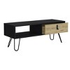 HomeRoots 41" Black and Oak Wood and Metal Coffee Table With Drawer And Shelf - 4 of 4