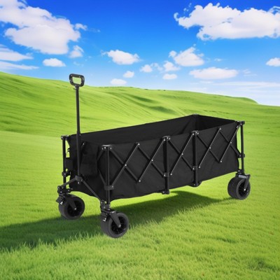 INFURNIC Wheelbarrows And Lawn Carts Foldable Extended Wagon Folding Utility Garden Cart With Wheels, Heavy Duty Carts, Black, 53.54"*21.26"*23.62"