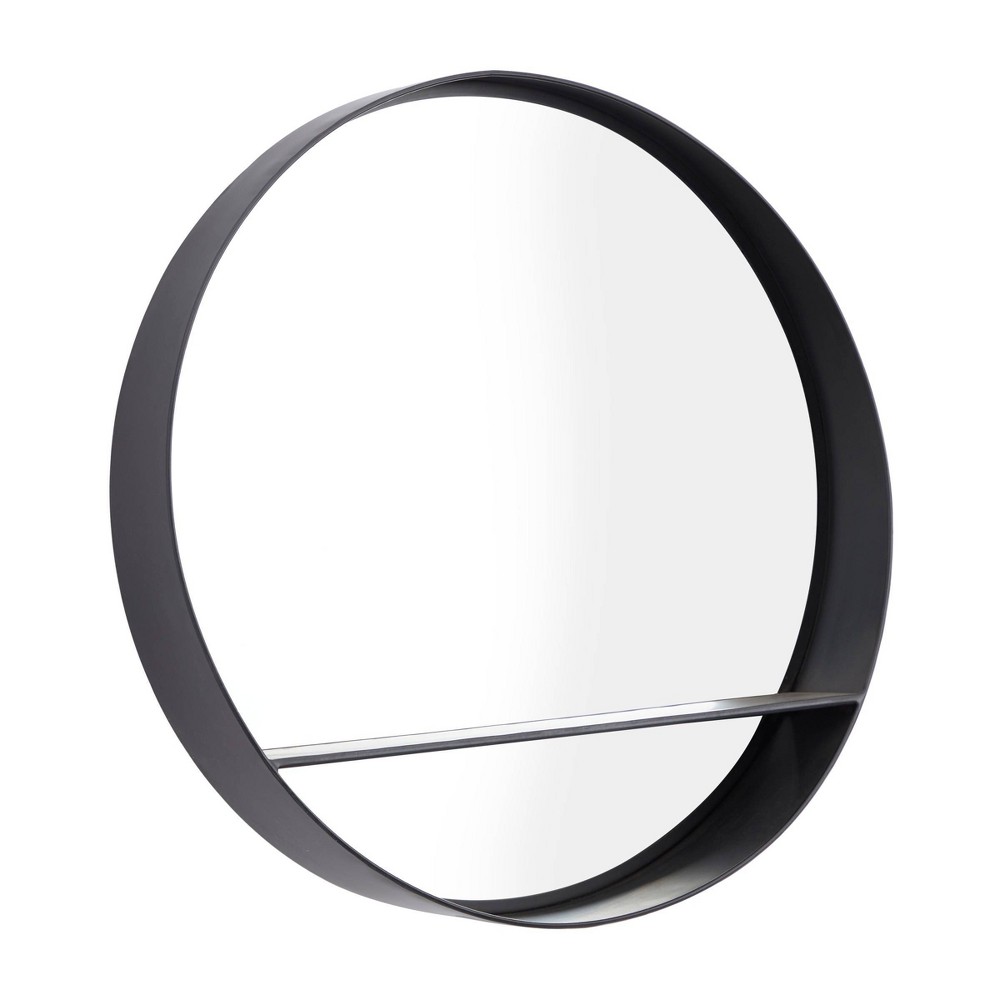 Photos - Wall Mirror Metal 1 Shelf  Black - Olivia & May: Contemporary Round, No Ass