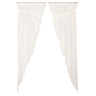 VHC Brands Tobacco Cloth Collection 84in Length 100 Percent Cotton Long Panel Prairie Fringed Curtains w/ Draw Tie, Machine Washable, White, 2 Panels