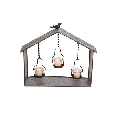 Transpac Metal 17 in. Silver Spring Birdhouse Tealight Tabletop Decor