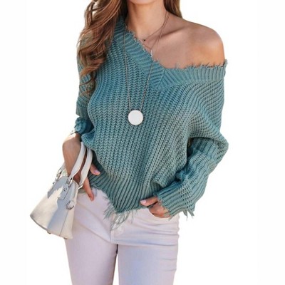 Women's Frayed V-Neck Sweater - Mainstrip