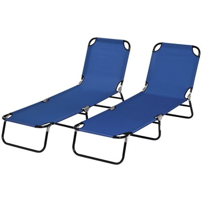 Blue Steel Frame Folding Chaise Lounge Set with Adjustable Backrest