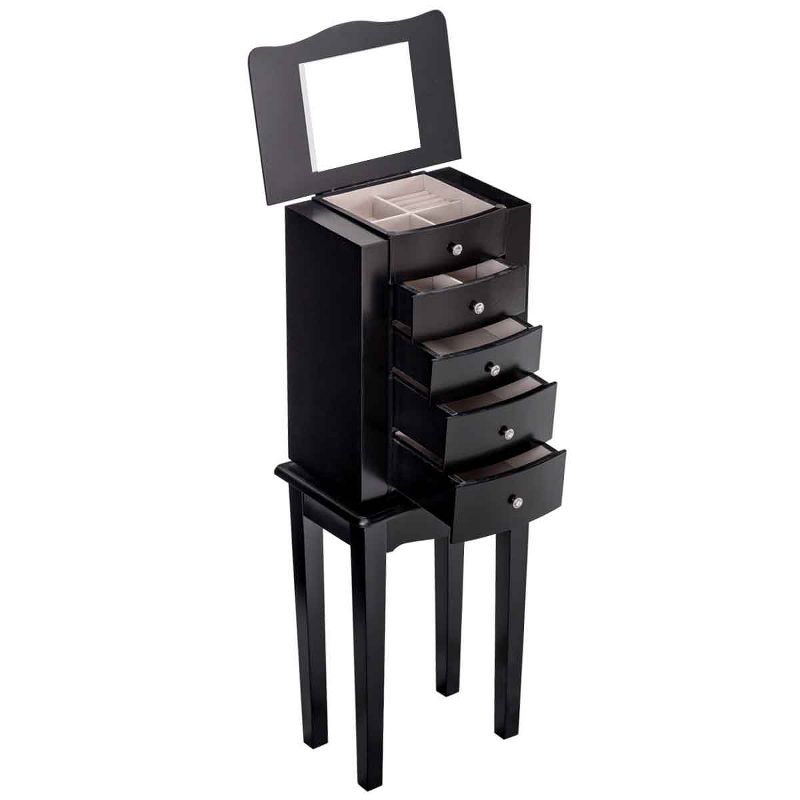 Tangkula 5-drawer  Armoire Cabinet Chest Box Jewelry Organizer w/ Mirror & Swing Doors, 1 of 9