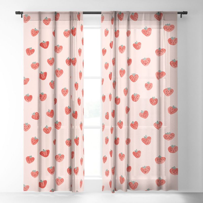 Emanuela Carratoni Strawberries on Pink Single Panel Sheer Window Curtain - Deny Designs, 2 of 7