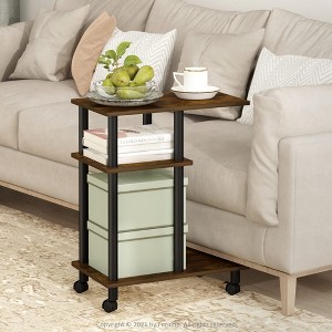 Furinno U-Shape Rolling Storage Cart Sofa Side End Table w/Open Display Shelf,Amber Pine - 1 of 4