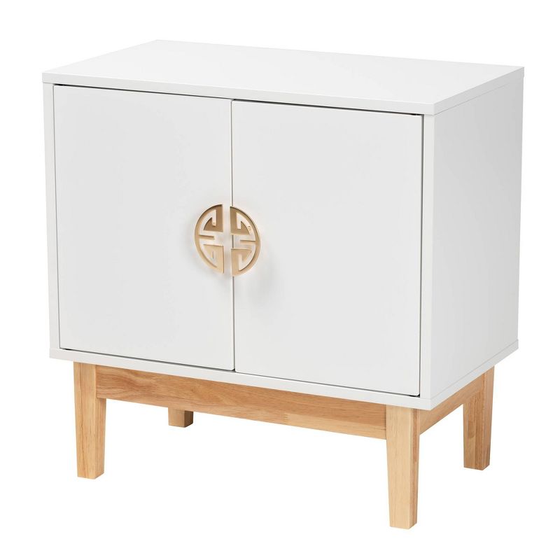 Kamana Two-Tone Wood and Metal 2 Door Storage Cabinet White/Gold/Oak Brown - Baxton Studio, 3 of 12