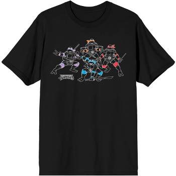 TMNT Classic Retro Cartoon Turtle Group Outline Color Pop Crew Neck Short Sleeve Men's Black T-shirt