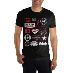 DC Comics The Flash Batman Superman Green Lantern Character Logo Men's Black Tee T-Shirt Shirt - 1 of 1