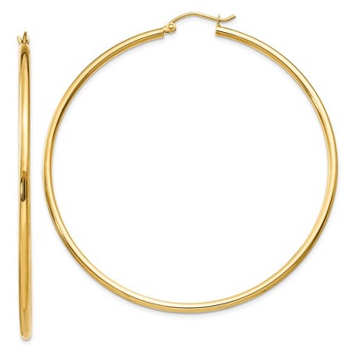Black Bow Jewelry 2mm, 14k Yellow Gold Classic Round Hoop Earrings, 60mm (2 3/8 Inch)