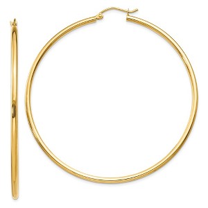 Black Bow Jewelry 2mm, 14k Yellow Gold Classic Round Hoop Earrings, 60mm (2 3/8 Inch) - 1 of 4