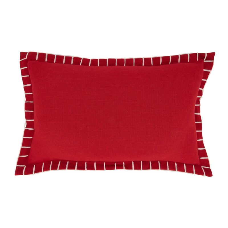 12&#34;x20&#34; Oversize Minimalist Chic Chunky Whip Stitch Down Filled Lumbar Throw Pillow Red - Saro Lifestyle, 1 of 5