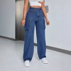 Women's High Waisted Cargo Jeans Wide Leg Denim Pants with Utility Pockets - 2 of 4