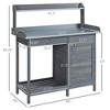 Dracelo Outdoor Potting Bench Table, Garden Work Station with Storage Cabinet, Open Shelf and Steel Tabletop, Gray - 3 of 4