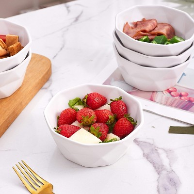 White Geometric Ceramic Microwave Safe Serving Bowls, Set of 2