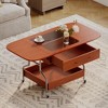 TIRAMISUBEST Modern Extended Coffee Table with Wheels, Folding Coffee Table with 1 drawer and 2-Tier Storage, Metal Frame Coffee Table for Living Room - 4 of 4