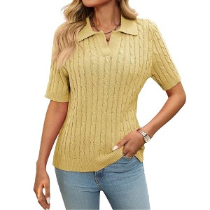 Women's Summer Sweater Short Sleeve V-Neck Casual Sweater Knit Pullover Tops Trendy Spring Summer Outfits - 1 of 4