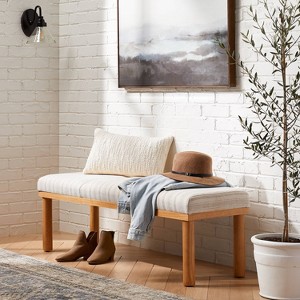 Scofield Channel Tufted Wood Leg Bench Neutral Stripe - Threshold™ designed with Studio McGee - 1 of 4