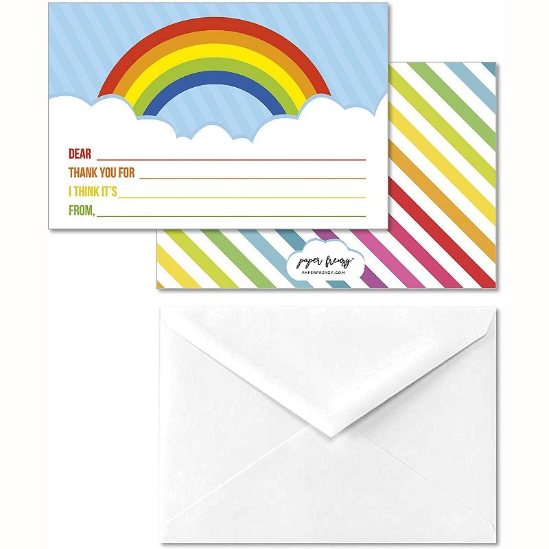 Paper Frenzy Rainbow Children's Kid Write In Thank You Note Cards and Envelopes Easy to Fill out, 1 of 2