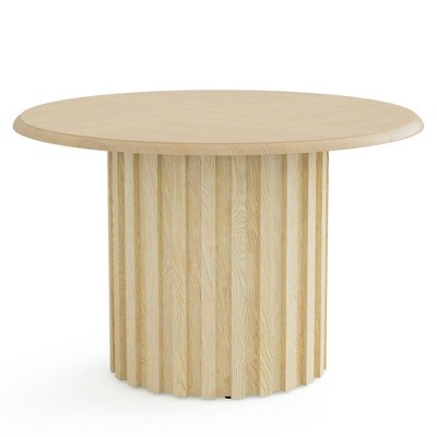 Resenkos Dining Table, Living Room Table,Round Dining Table, 43.3" Farmhouse Kitchen Table with Metal Base for 4,Wood Color Beige