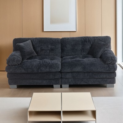 Two-seat Modular Deep Seat Sofa Couch Chenille Sofa Sleeper Comfy Upholstered Furniture - Leovsnove