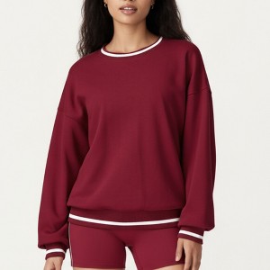 Anna-Kaci Active Women's Long Sleeve Crew Neck Pullover Sweatshirt with Contrast Trim Ribbed Hem and Relaxed Fit - 1 of 4