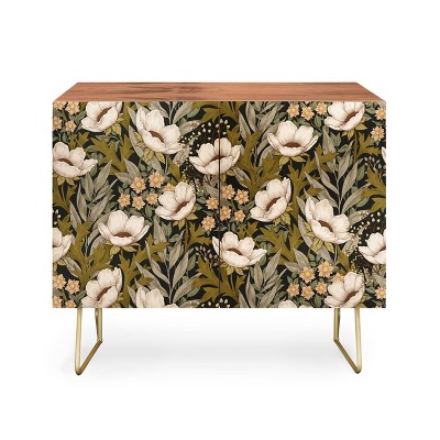 Avenie Floral Meadow Spring Green Walnut Credenza - Deny Designs