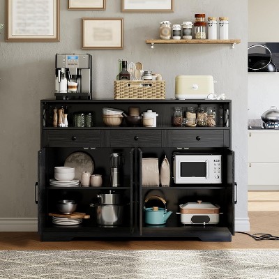 Farmhouse Sideboard Buffet Cabinet with Charging Station 51'' Large Coffee Bar Kitchen Storage Pantry Cabinet