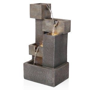 Alpine Corporation 19" Multi-tier Cascading Tabletop Fountain: Electric Polyresin Decor with LED Lights - 1 of 4