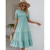 Women's Puff Short Sleeve Smocked Midi Dress Casual Summer Floral Print Elastic Waist Tiered A Line Maxi Dress - 4 of 4