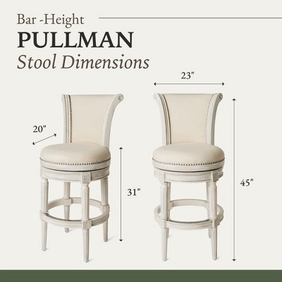 White Oak Swivel Upholstered Bar Stools with Nailhead Trim, Set of 3