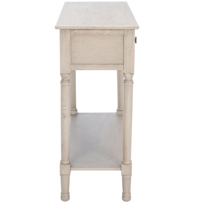 Josie Elegantly Carved Greige Wood & Metal 40'' Console Table with Storage