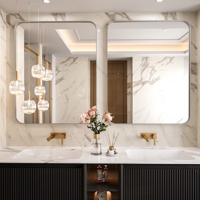 Tempered Glass Rounded Rectangle Framed Wall-Mounted Bathroom Vanity Mirror