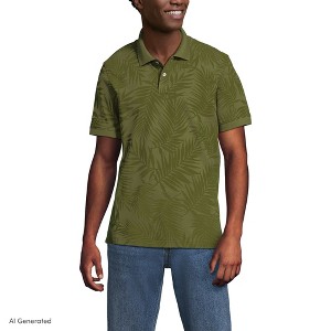 Lands' End Men's Short Sleeve Pique Printed Polo - Medium