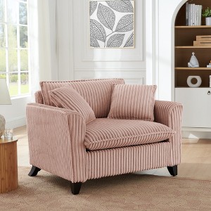 Corduroy Upholstered Armchair Accent Chair with Pillows, Comfortable Lazy Sofa Chair - ModernLuxe - 1 of 4