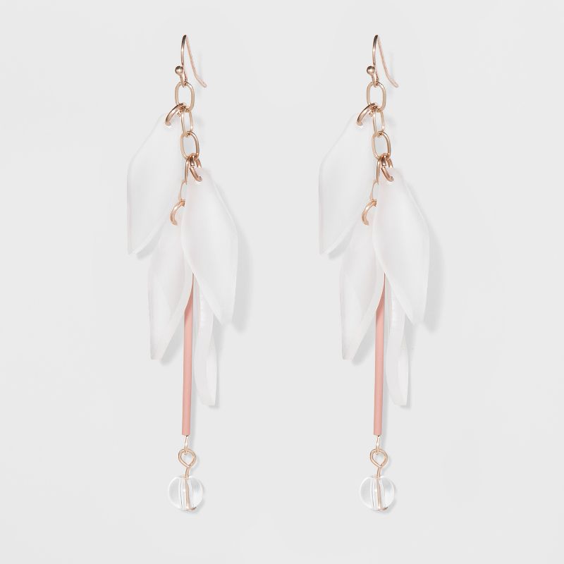 Beige Leaves, Pink Bar, and Clear Beads Earrings - A New Day&#8482; Rose Gold/White, 1 of 3
