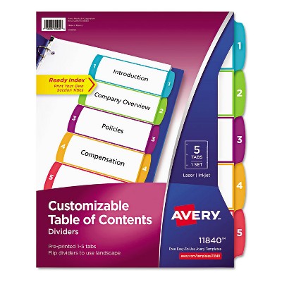 Avery Ready Index Table of Contents Dividers Multicolor Tabs 1-5 Letter 11840