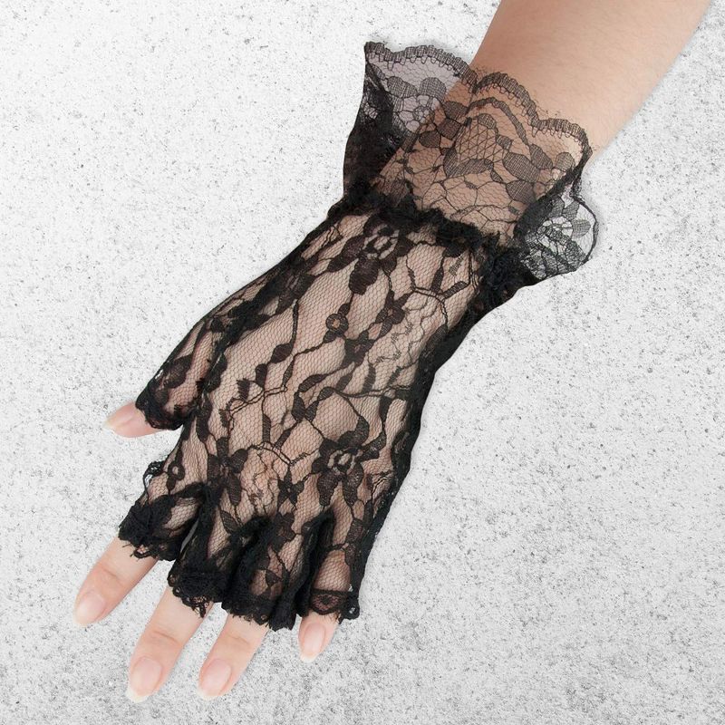 Skeleteen Girls Fingerless Lace Costume Gloves - Black, 4 of 5