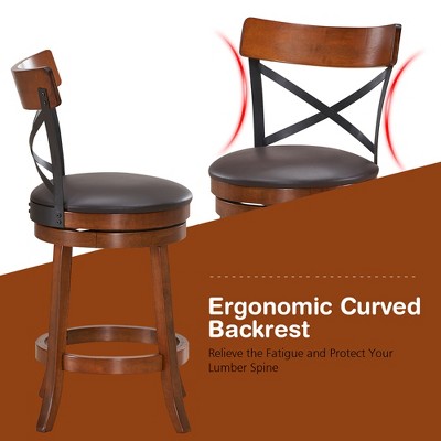 Walnut and Black Swivel 25'' High Back Bar Stools Set of 4