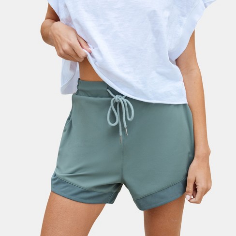 HOW'ON Women's Soft Knit Elastic Waist Jersey Casual Bermuda Shorts with  Drawstring Blackish Green S at  Women's Clothing store