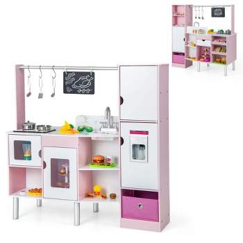 Costway 2-in-1 Kids Kitchen & Market with Realistic Light & Sound 82 Accessories Included