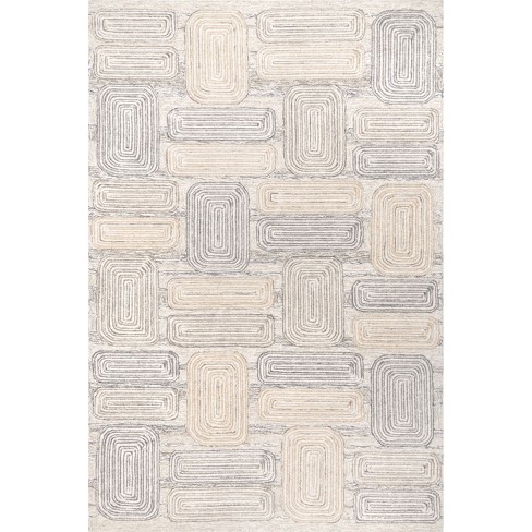 Nuloom Esme Hand Tufted Wool Geometric Tile Indoor Area Rug, Beige, 4'x6' - image 1 of 4