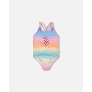 Deux par Deux Girl Printed One-Piece Swimsuit Flowers on Multicolored Background - 1 of 4